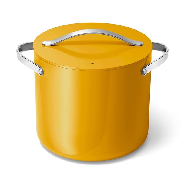 Caraway Stock Pot - 12 Qt Ceramic Coated Pot With Lid - Fee From Forever Chemicals - Large Pot for Bigger Batches - Marigold