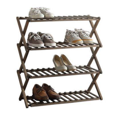 Lifestyle Home 4-Tier Solid Wood Foldable Shoe Rack in Dark Brown