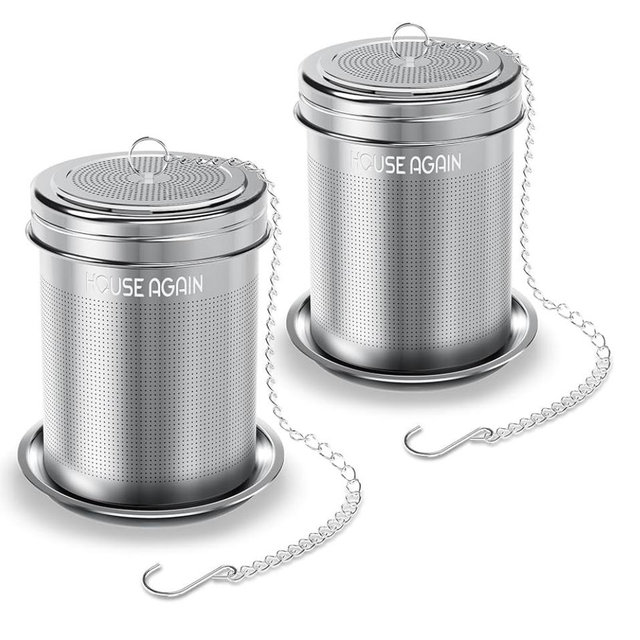 House Again 2 Pack Tea Infuser, Extra Fine Mesh Tea Infusers for Loose Tea, 18/8 Stainless Steel Tea Strainer with Extended Chain Hook, Tea Steeper for Brew Tea, Spices & Seasonings