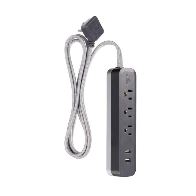Globe Electric Designer Series 6-ft 3-Outlet 2-USB Surge Protector Power Strip in Grey Charcoal
