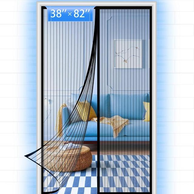 Screen Door Mesh, 38 x 82 Inch Magnetic Screen Door Deluxe Double, 34 Magnets Hands Free Curtain, Keep Bugs Out Let Cool Air to Indoors, Pet and Kid Friendly
