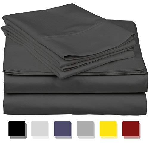 True Luxury 1000-Thread-Count 100% Egyptian Cotton Bed Sheets, 4-Pc California King Dark Grey Sheet Set, Single Ply Long-Staple Yarns, Sateen Weave, Fits Mattress Upto 18'' Deep Pocket