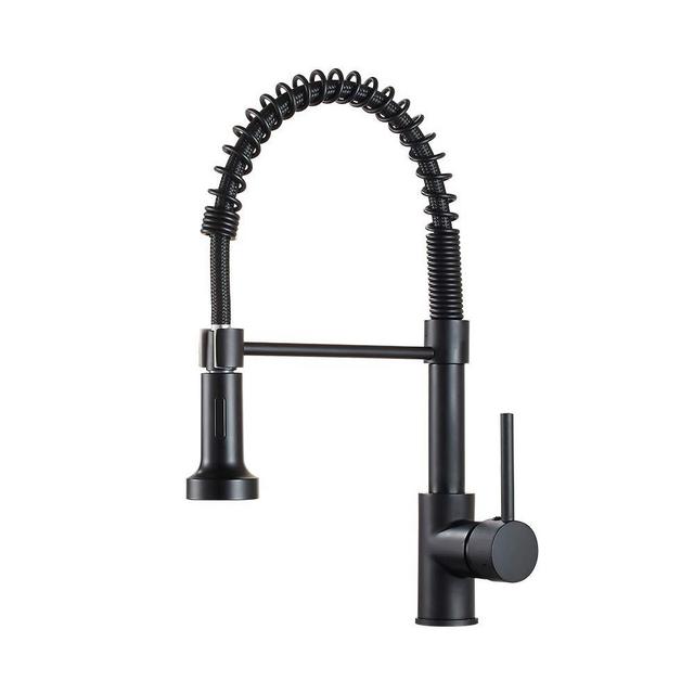 Modern Single Handle Spring Kitchen Faucet with Pull Down Spray, Matte Black Kitchen Sink Faucet 866080R