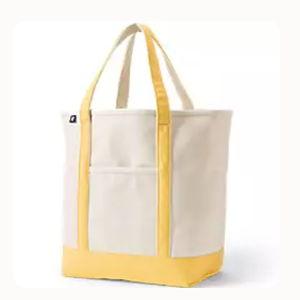 Large 5 Pocket Open Top Canvas Tote Bag - Natural/Goldenrod
