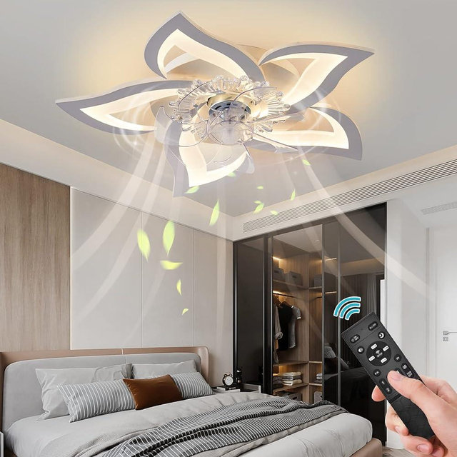 Bevenus Low Profile Ceiling Fan with Lights,110v Modern Dimmable Flower Shape Ceiling Light Fan with Remote Control/app Control,Timing 6 Gear Speeds Fan Ceiling Lamp.