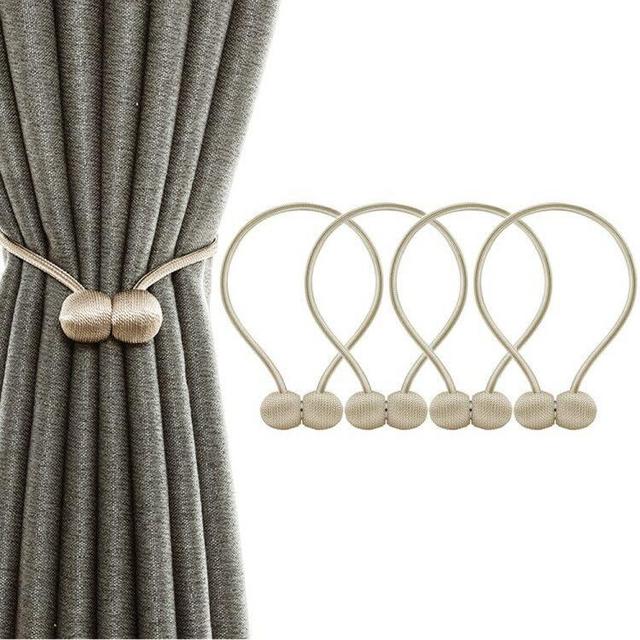 IHClink Strong Magnetic Curtain Tiebacks Decorative Curtain Holdbacks Holders Woven Curtain Ties Buckles Ropes for Drapes Window (Beige,4pcs)