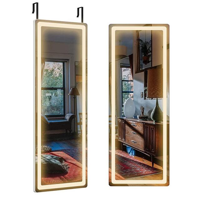 Full Length Mirror Lighted 47"x14", LED Wall Mounted Mirror, Door Hanging Mirror with Lights, Full Body Mirror, Makeup Dressing Mirror with Dimming & 3 Color Modes