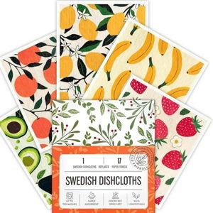 Swedish Dishcloths for Kitchen, Swedish Dish Cloths 5 Pack, Super Absorbent Reusable Paper Towels Washable, Biodegradable, Quick Drying, Dishwasher Safe