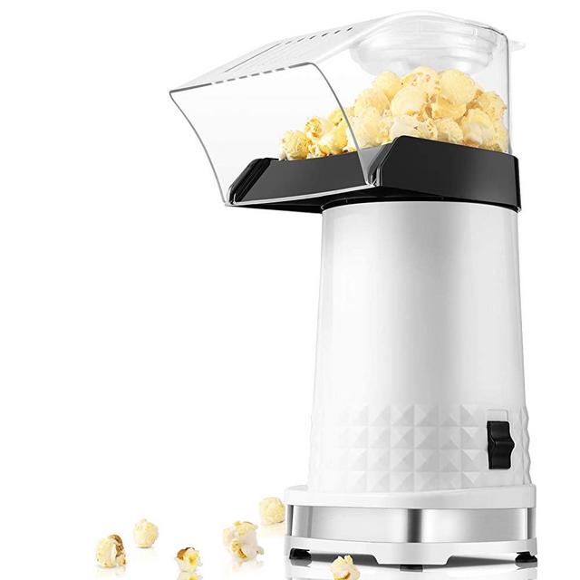 Hot Air Popper Popcorn Maker,1200W Electric Popcorn Maker,BPA-Free, 3 Minutes Fast Popcorn Popper with Measuring Cup and Top Lid for Home, Family, Party-2021 New Version（White）