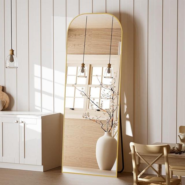 Koonmi Full Length Mirror, 56"x21" Mirror Full Length with Stand, Gold Wall Full Body Mirror, Rounded Top Floor Mirror with Aluminum Alloy Frame for Bedroom Living Room