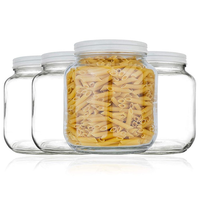 kitchentoolz Half Gallon Mason Jar Wide Mouth with Airtight Metal Lid - Safe for Fermenting Kombucha Kefir - Curing Pickling, Storing and Canning - BPA-Free Dishwasher Safe (White Lid, 4)