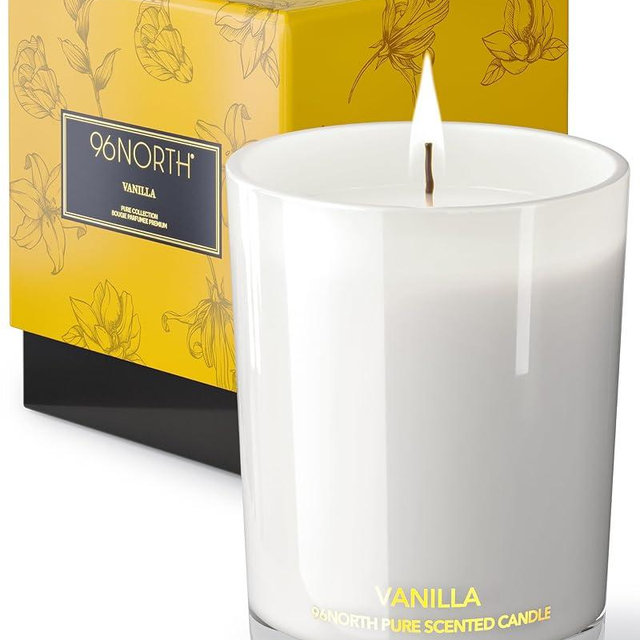 96NORTH | Pure Vanilla Candle | 100% Natural Soy Wax | One Wick Jar Candle | Natural Fragrance Technology | Non Toxic | Up to 35 Hours Burning Time | Aromatherapy Gift for Men and Women