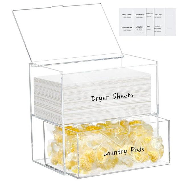 Dryer Sheet Holder, Dryer Sheet Container with Dryer Sheet Label, Acrylic Dryer Sheet Dispenser, Clear Laundry Room Organizer with Laundry Room Labels for Dryer Sheets, Laundry Pods, Dryer Balls