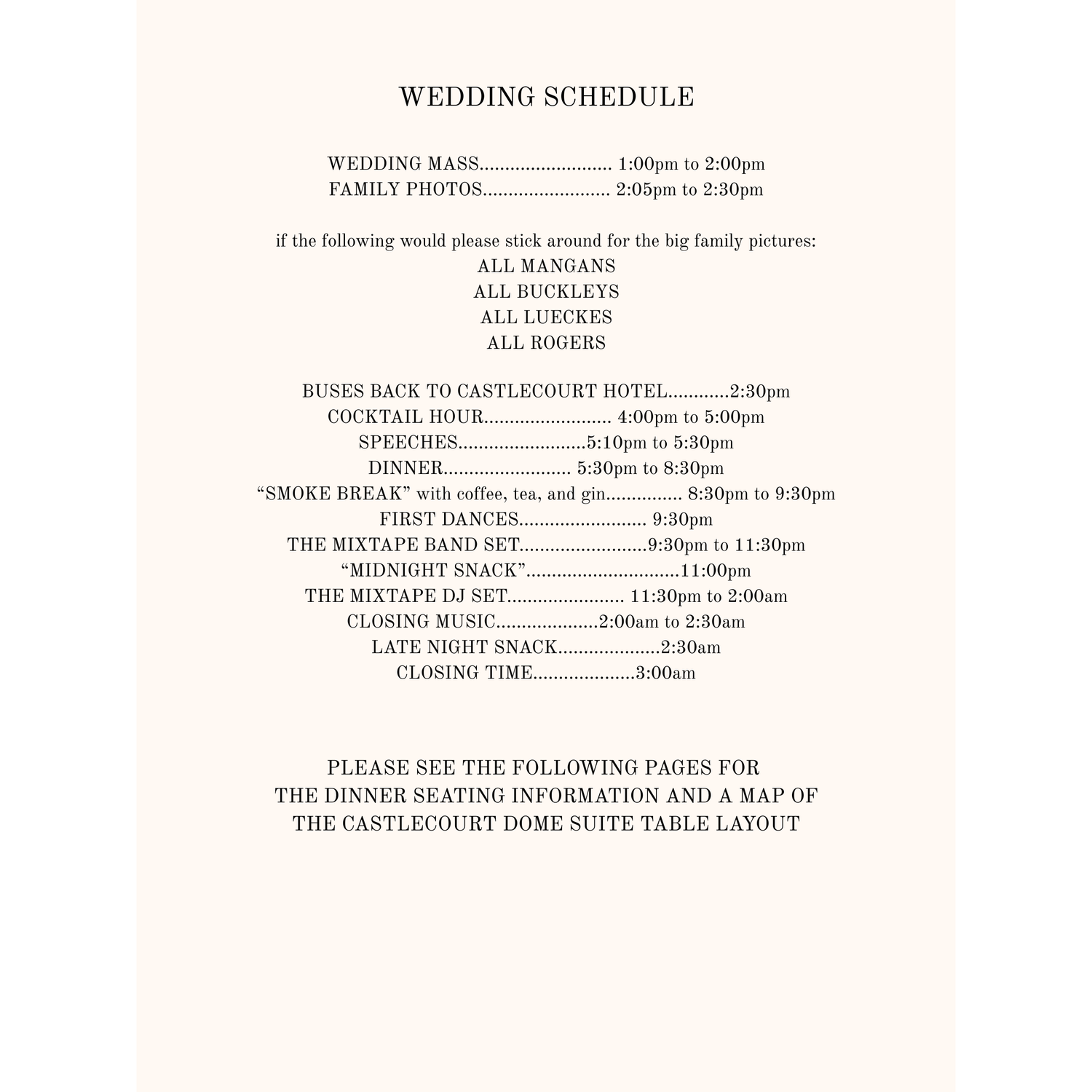 Wedding Day Schedule