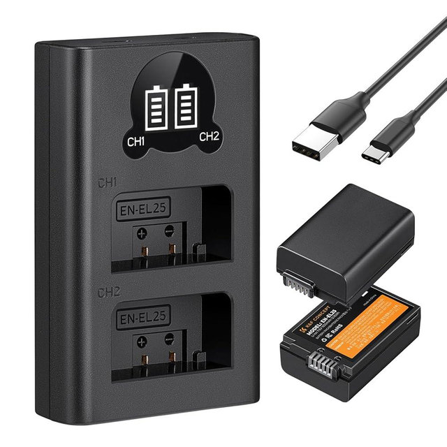 K&F CONCEPT 1600mAh EN-EL25 Battery 2-Pack EN-EL25A Battery and Dual LCD Battery Charger for Nikon Z50II, Z50, Z30, Z FC Camera MH-32 Battery Charger