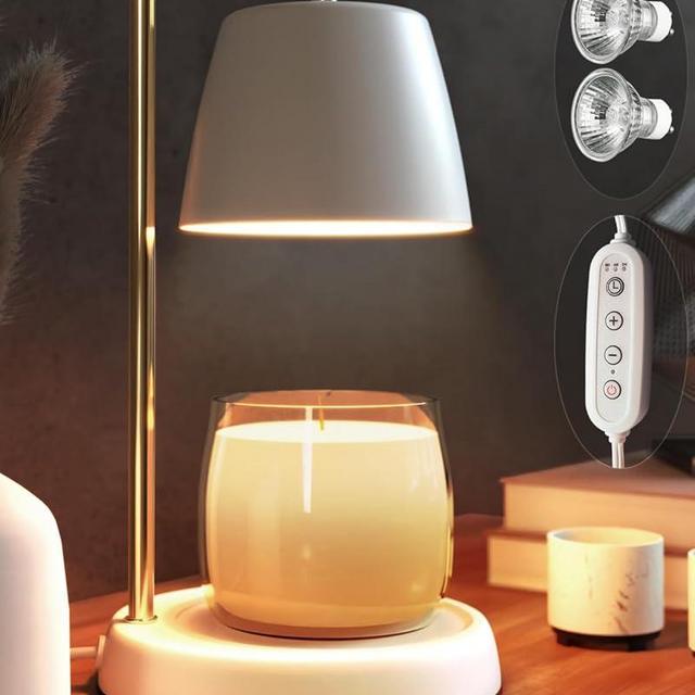 YIGEYIGE White and Gold Candle Warmer Lamp with Timer and Dimmer - Electric Candle Lamp Warmer for Jar Candles - Ideal Home Decor Gift for Women, Daughter, and Mom - Includes 2 Bulbs
