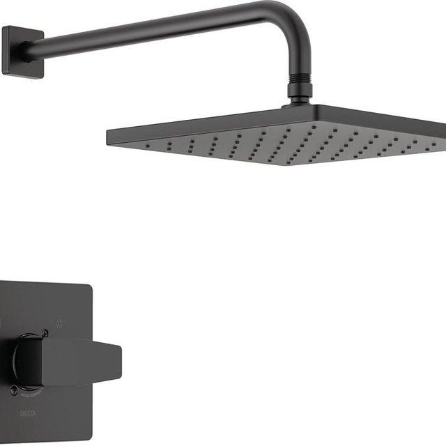 Delta Faucet Modern 14 Series Matte Black Shower Faucet, Delta Shower Trim Kit with Single-Spray Touch-Clean Black Shower Head, Matte Black T14267-BL-PP (Valve Not Included)