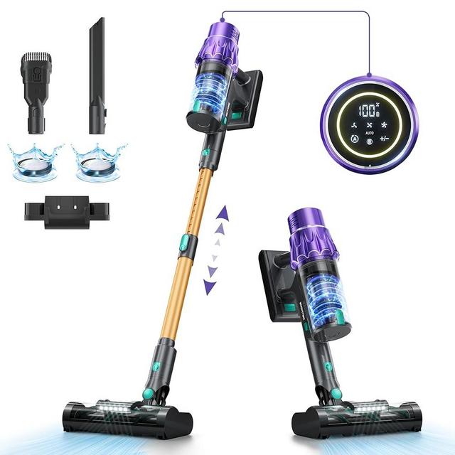 Cordless Vacuum Cleaner, Vacuum Cleaners for Home 530W 45Kpa Powerful Suction with LED Touch Display, Rechargeable Stick Vacuum, Self-Standing Vacuum, Handheld Vacuum for Carpet, Hard Floors, Pet Hair