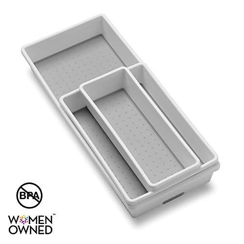 madesmart Classic 3-Tray Bin Pack - White | CLASSIC COLLECTION | Multi-Purpose Storage | Soft-grip Lining and Non-slip Rubber Feet | Durable | BPA-Free