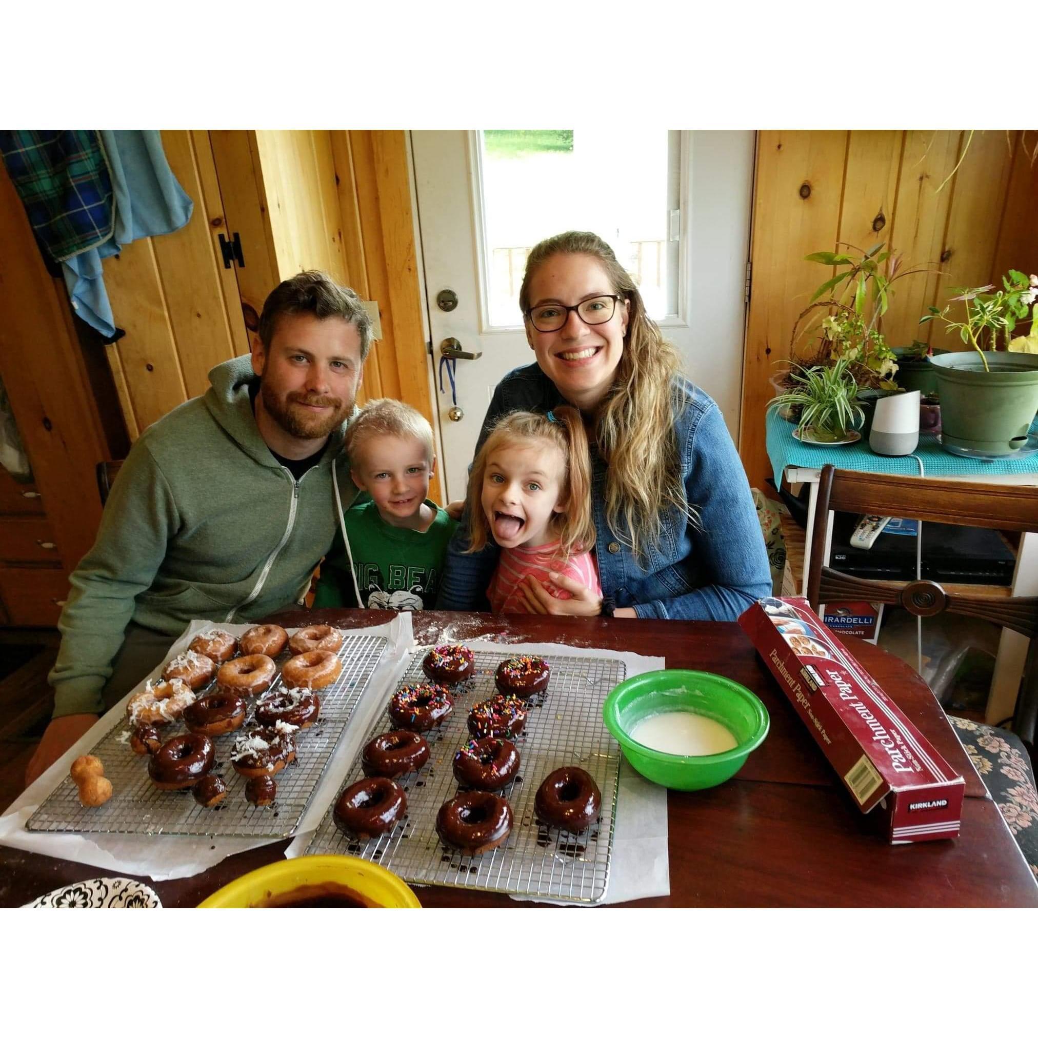Making donuts with Sam's niece and nephew!