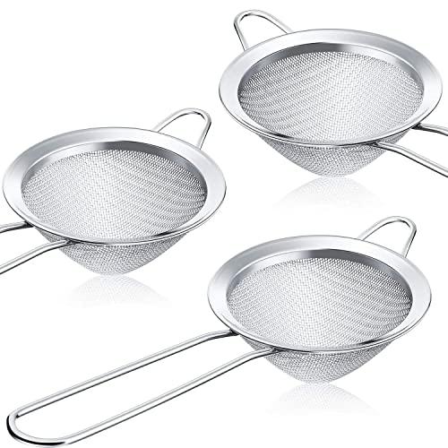 3 Pieces Cocktail Strainer Stainless Steel Tea Strainers Conical Food Strainers Fine Mesh Strainer Practical Bar Strainer Tool (3.3 Inches, Silver)