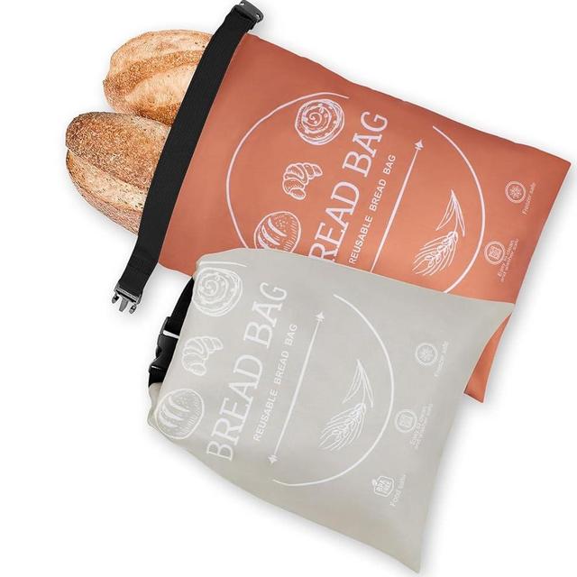 Bread Bags for Homemade, Beeswax Reusable Bread Bag for Sourdough 2-Pack, Large Reusable Waxed Food Storage Bag to Keep Sourdough Fresh, Freezer-Safe, Eco-Friendly (Orange&Grey)