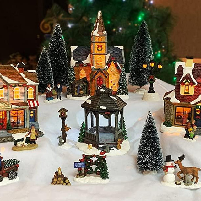 Moments In Time Christmas Village 20 pc Set, with LED Lights, Battery Operated (not Included)
