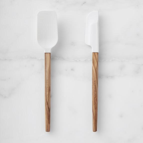 Williams Sonoma Silicone Spatulas with Olivewood Handles, Set of 2, White