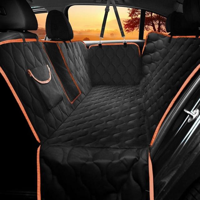Waterproof Dog Car Seat Cover For Back Seat,Collapsible Scratchproof Dog Car Seat Cover,Nonslip Dog Seat Cover With Mesh Window,Storage Pocket,Side Flaps and Belt,Universal Size Fits for Car/Truck/SUV