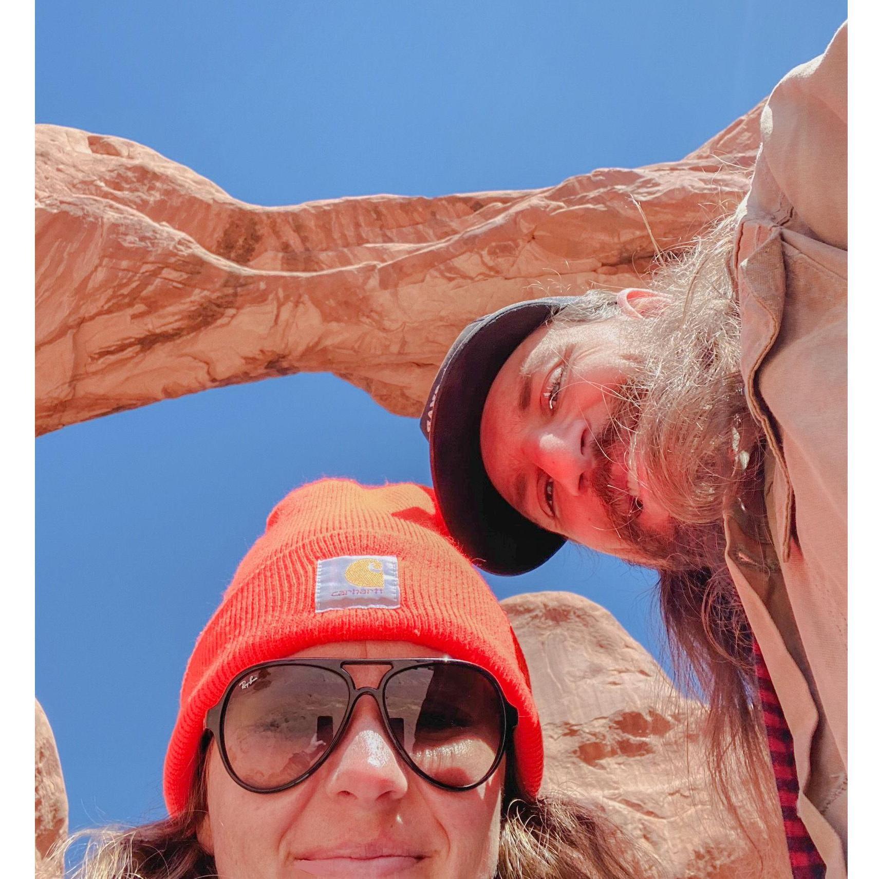 Selfie under Double Arch in Arches National Park