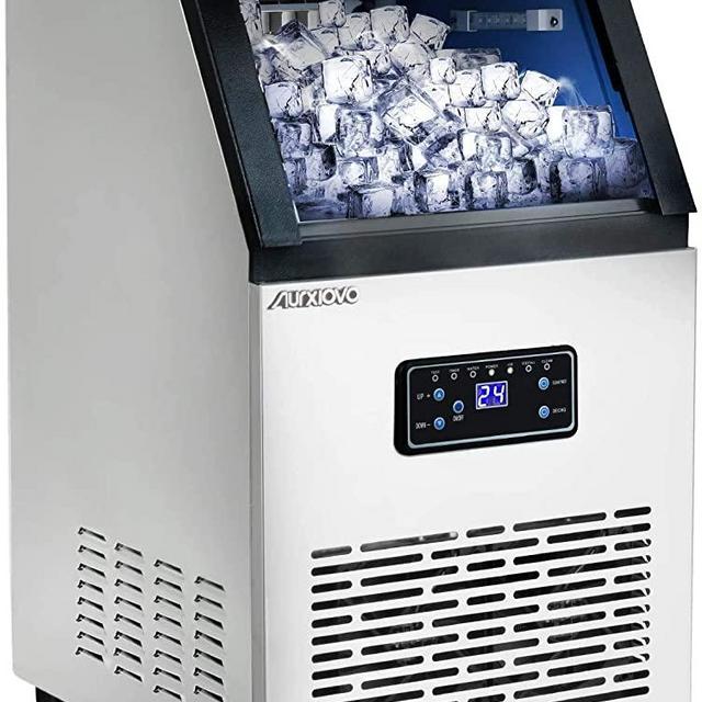 Commercial Ice Maker Machine - Nurxiovo 132lbs/24h Stainless Steel Ice Cube Machine with with 25LBS Ice Storage Capacity, Free-Standing Ice Machine Maker,Air Cooled, Include Scoop and Connection Hose