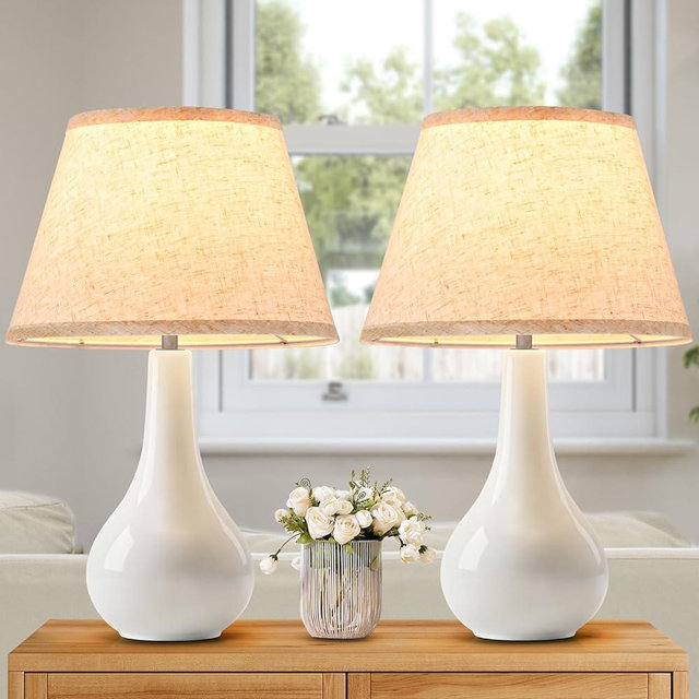 LETRY 19" Ceramic Table Lamps Set of 2 - Table Lamps for Living Room, Modern Bedside Nightstand Lamp for Bedroom, White Desk Lamp for End Table Home Decor Gifts for Women Mom Oatmeal