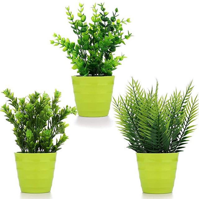 Bulexy Farmhouse Plants with Pot, Mini Artificial Plants Eucalyptus Milan Grass Fern Plants in Pots Artificial Plants for Decoration Faux Potted Plants for Office Table Bathroom Greenery Room