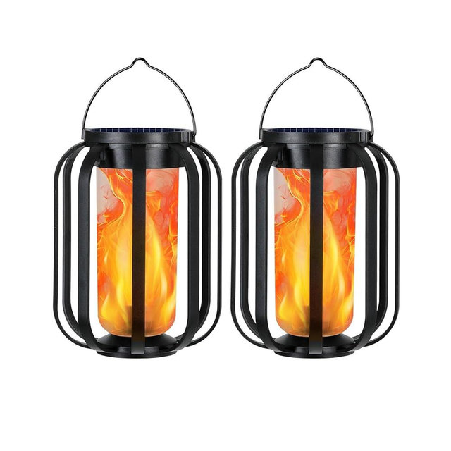 Solar Lantern Outdoor Lights, 2 Pack Waterproof Solar Powered Lanterns with Flickering Flame, Hanging Lantern Decorative for Outside, Solar Powered Outdoor Lights for Yard Garden Patio Table Decor