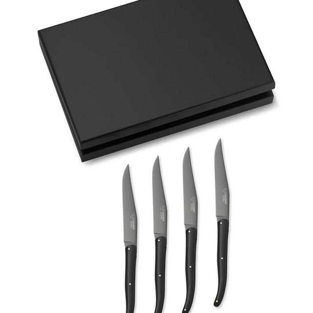 Laguiole en Aubrac Steak Knife Set, Black Paperstone