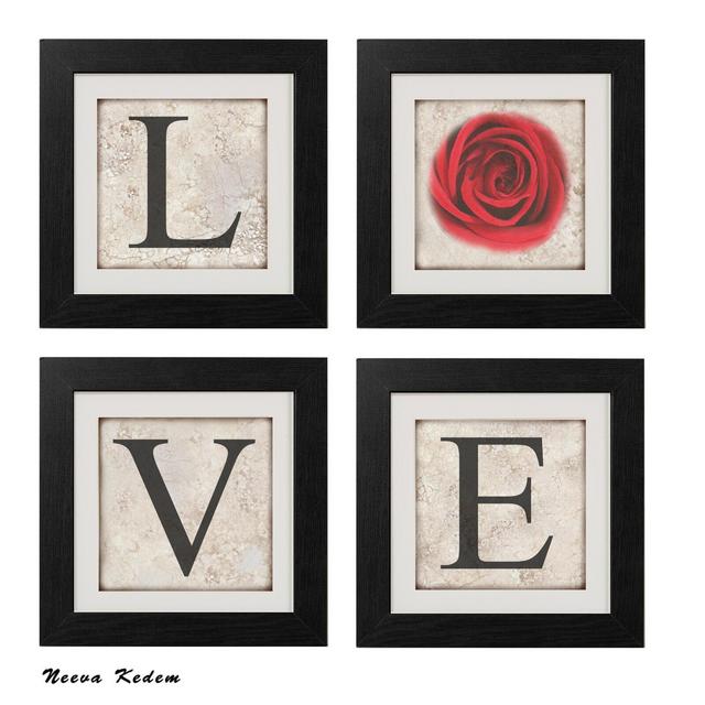 'Love' by Neeva Kedem 4 Piece Framed Photographic Print Set