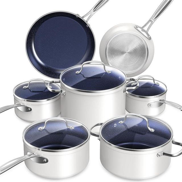 Nuwave Healthy Duralon Blue Ceramic Nonstick Coated Cookware Set, Diamond Infused Scratch-Resistant, PTFE & PFOA Free, Oven Safe, Induction Ready & Evenly Heats, Tempered Glass Lids & Stay-Cool Handle