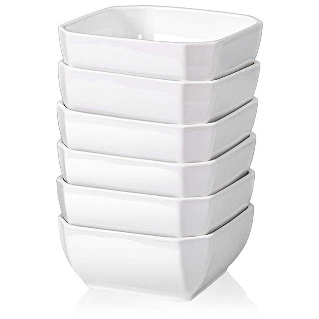 Delling Ultra-Strong 20 Oz Ceramic Soup Bowls - Square Cereal Bowls Set of 6, Snack/Rice Bowls for Soup, Dessert, Rice, White
