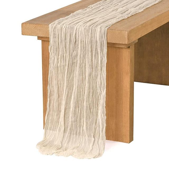Ling's Moment 10Ft x 35" Wide Ivory Gauze Semi-Sheer Table Runner Cheesecloth Tablecloth for Wedding Party Bridal Shower Boho Table Decor