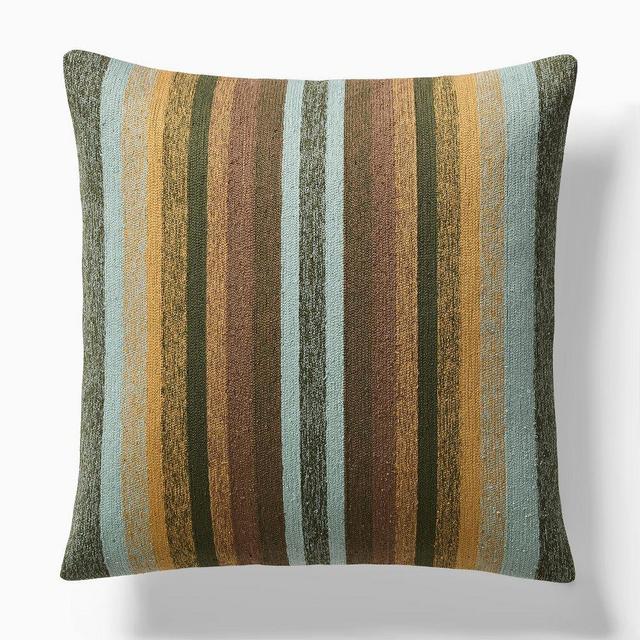 Crewel Ombre Stripe Pillow Cover, 20"x20", Green Multi