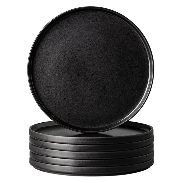 AmorArc Stoneware Dinner Plates Set of 6, 10.25 Inch Reactive Matte Glaze Ceramic Plates Set, Modern Dinnerware Dish set for Kitchen,Microwave, Dishwasher Safe, Scratch Resistant - Matte Black