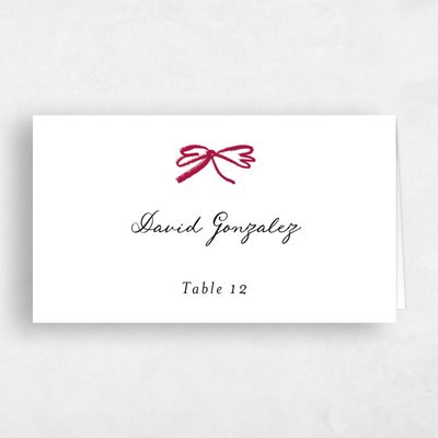 White Wedding Place Card - Moire