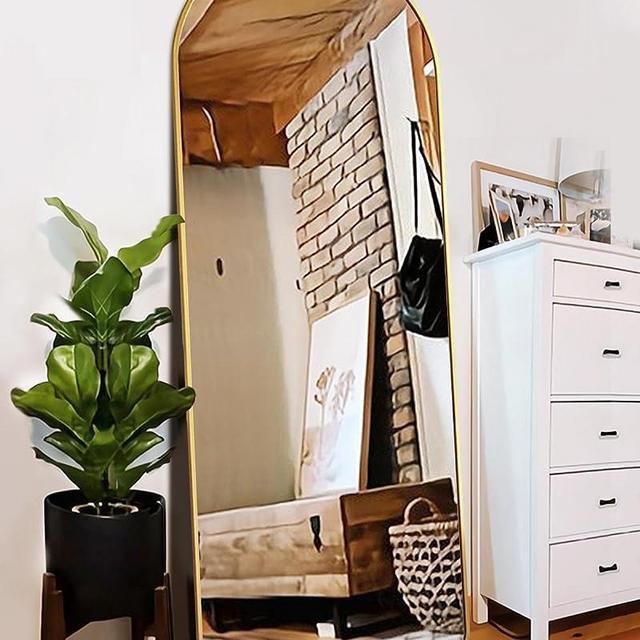 ITSRG Floor Mirror, Full Length Mirror with Stand, Arched Wall Mirror, Glassless Mirror Full Length, Gold Floor Mirror Freestanding, Wall Mounted Mirror for Bedroom Living Room(Gold-Round)