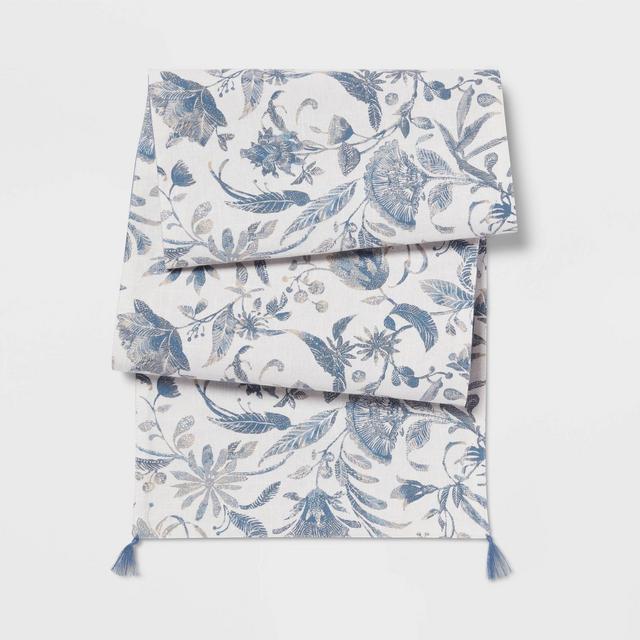 108" x 14" Cotton Floral Table Runner Blue - Threshold™