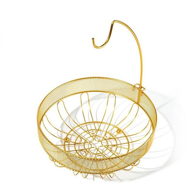 LANDTOM Gold Creative Detachable Wire Mesh Side Banana Hook Fruit Basket High-grade Fruit Plate Fruit Basket with Handle Snack Rack Desktop Storage (Gold, 28 * 27 * 35)
