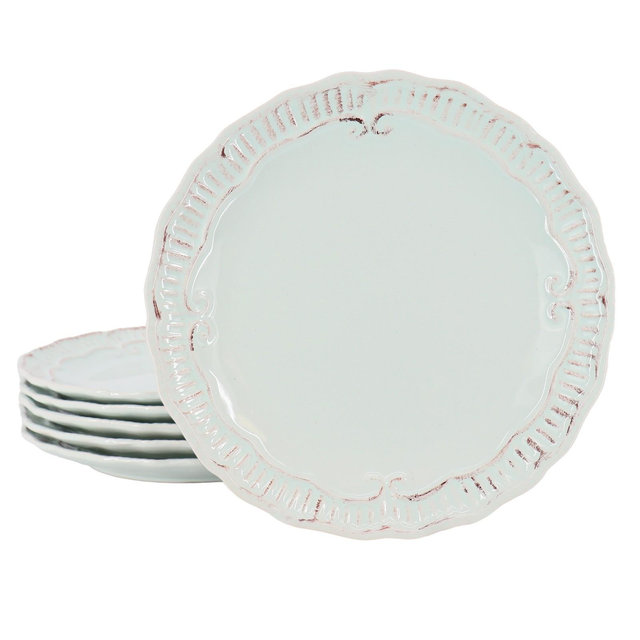 Gibson Modern Southern Home 6 Piece 11 Inch Stoneware Embossed Dinner Plate Set in Egg Blue