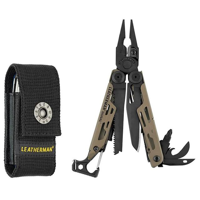 LEATHERMAN, Signal Camping Multitool with Fire Starter, Hammer and Emergency Whistle, Made in the USA, Limited Edition Coyote Tan