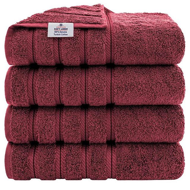 American Soft Linen Luxury Hotel & Spa Quality, Turkish Cotton, 27x54 Inches 4-Piece Bath Towel Set for Maximum Softness & Absorbency, Dry Quickly - Burgundy Red