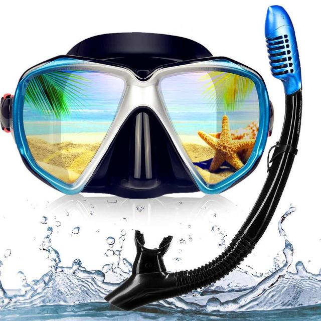 Snorkel Diving Mask Panoramic HD Swim Mask, Anti-Fog Scuba Diving Goggles,Tempered Glass Dive Mask Adult Youth Swim Goggles with Nose Cover for Diving, Snorkeling, Swimming