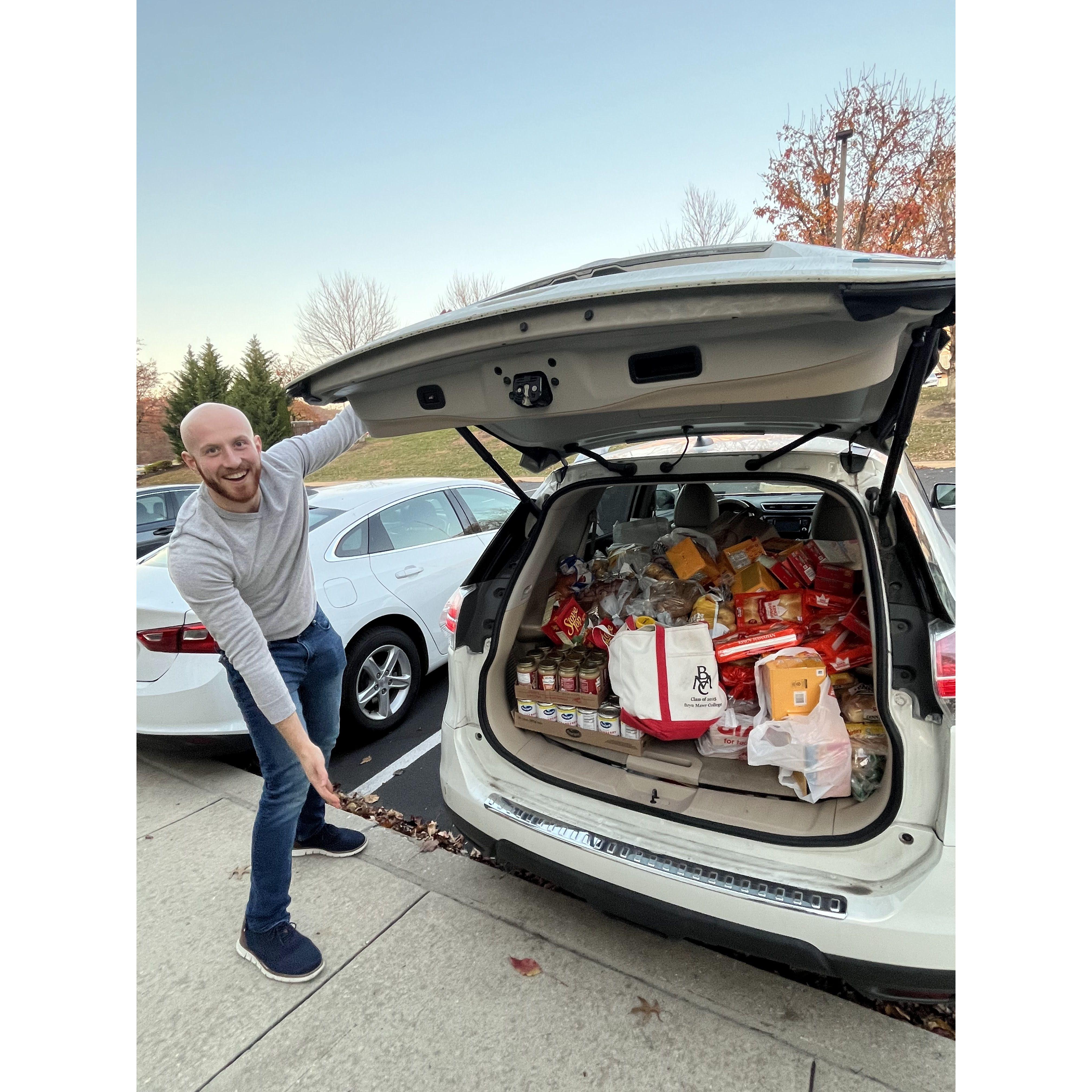 Marcy could not have survived her first time coordinating Villanova's annual Turkey Drive without Bill. Bill loved grocery shopping (for others) on Villanova's dime!